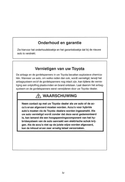 2000-2001 Toyota Prius Owner's Manual | Dutch