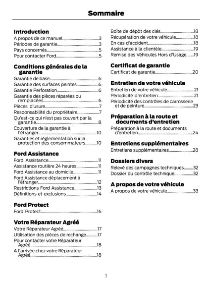 Ford Carnet D’entretien et de Garanties