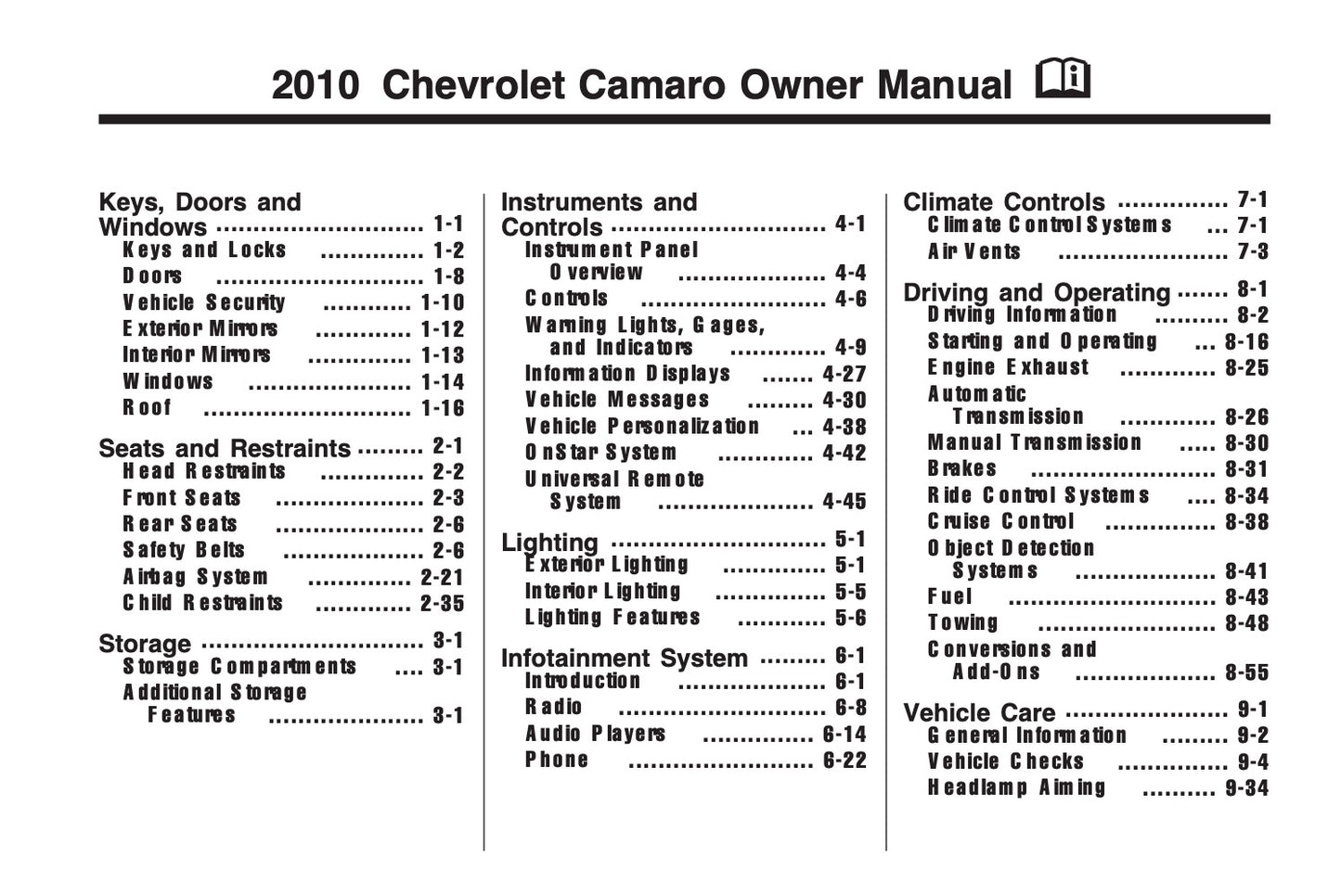 2008-2011 Chevrolet Camaro Owner's Manual | English