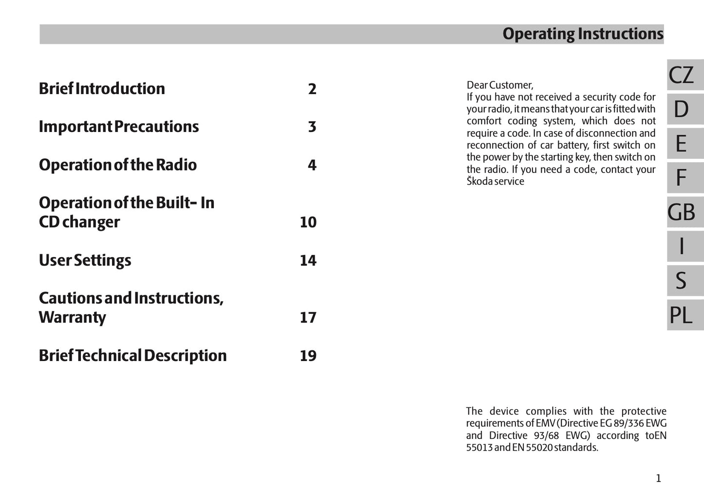 Skoda Radio Audience Owner's Manual 2005