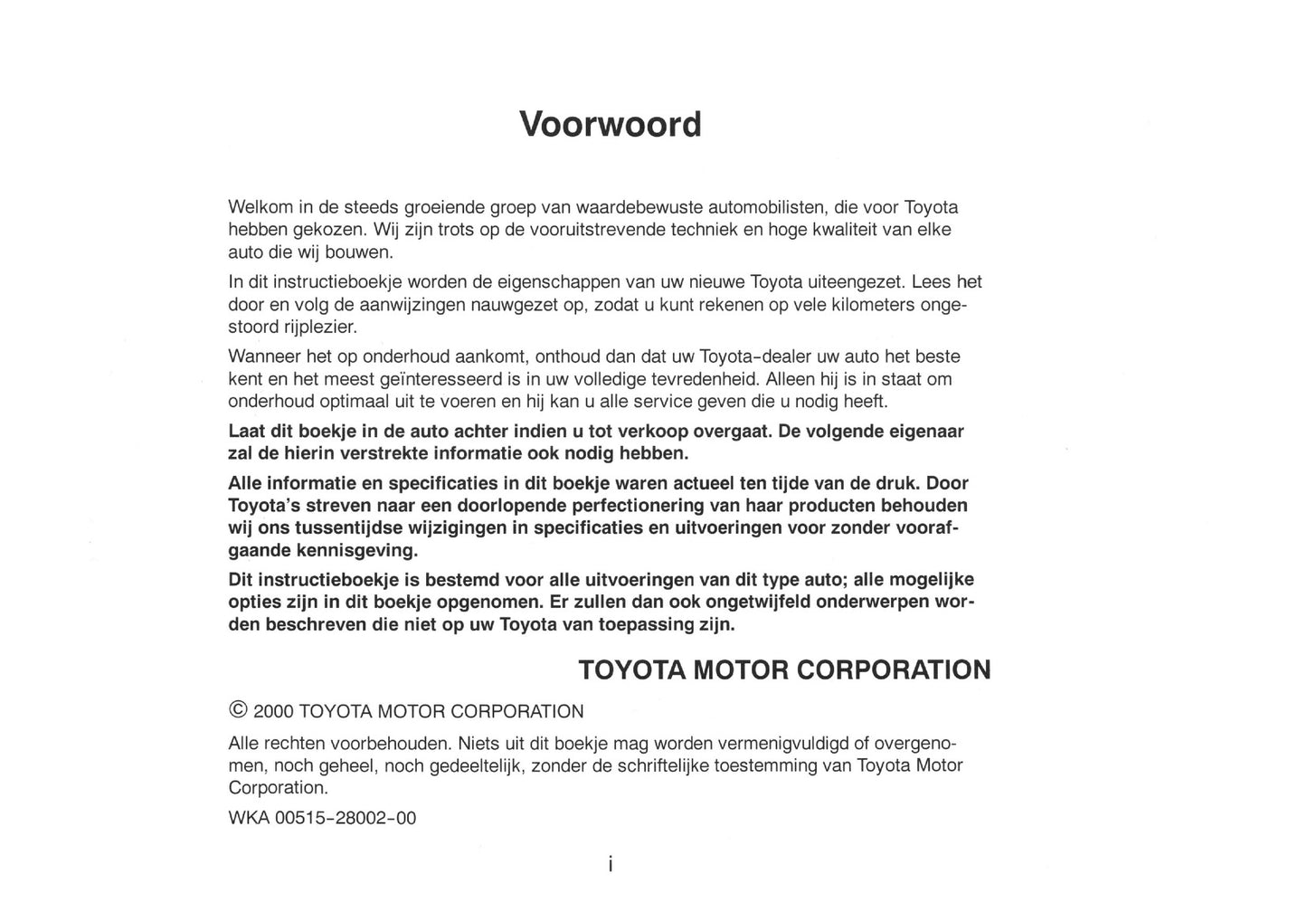 2000-2001 Toyota Picnic Bedienungsanleitung | Niederländisch