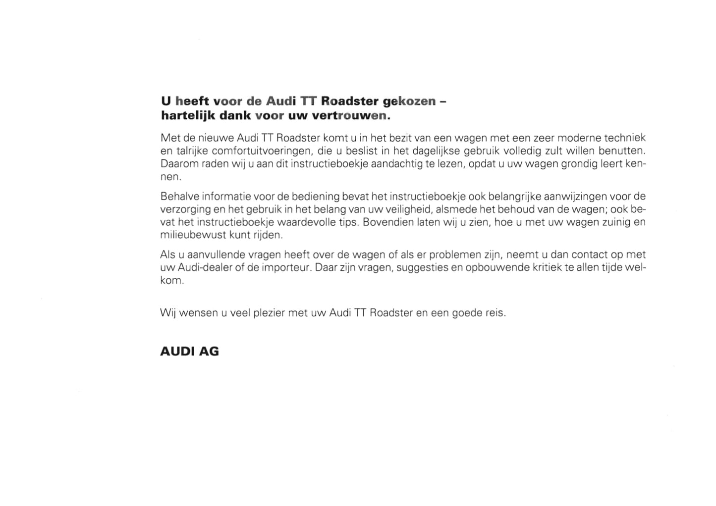1999-2006 Audi TT Bedienungsanleitung | Niederländisch