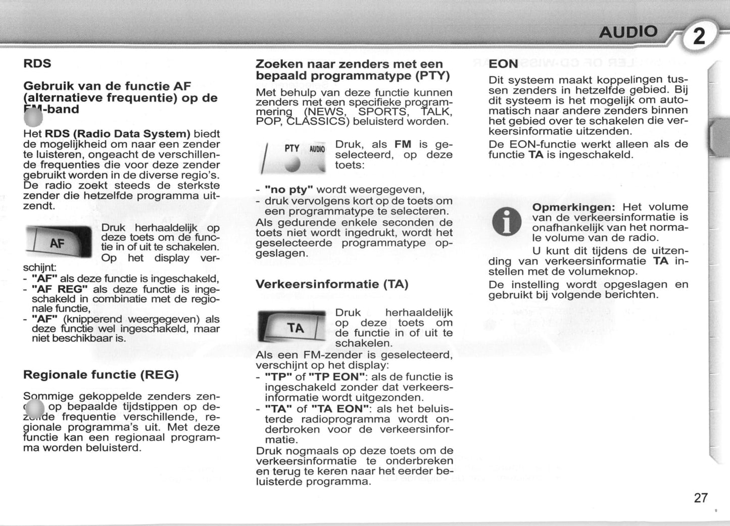 2007-2008 Peugeot 107 Owner's Manual | Dutch