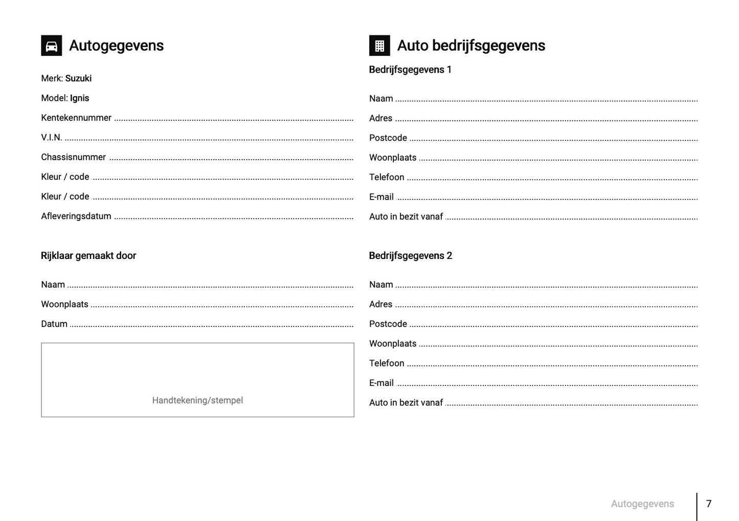 Onderhoudsboekje voor Suzuki Ignis 2003 - 2012