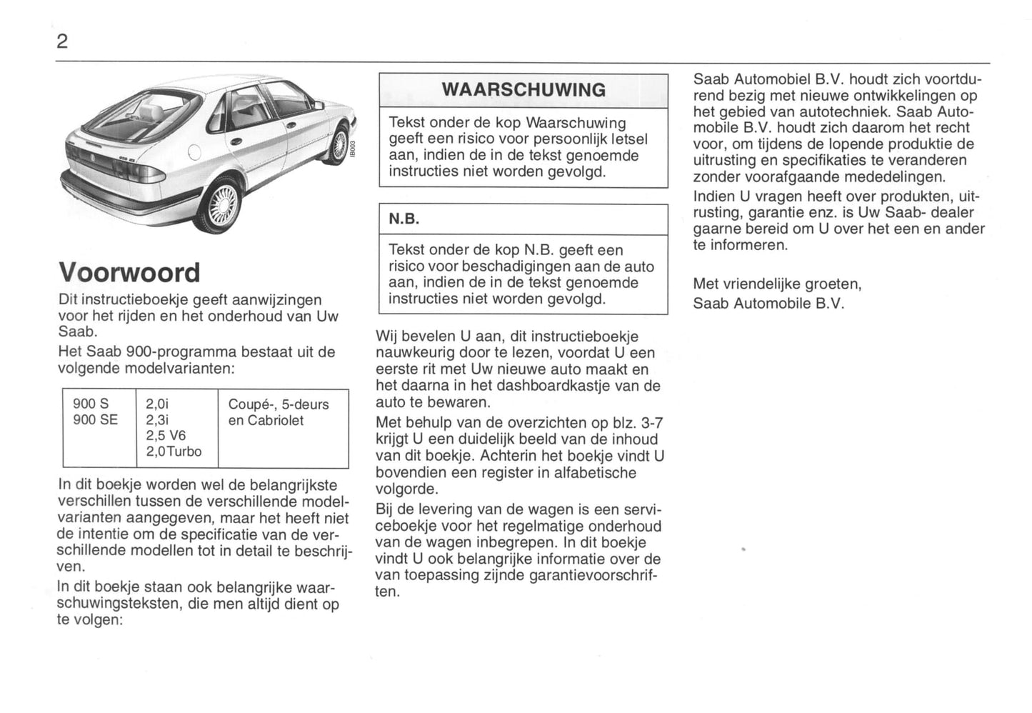 1993-1998 Saab 900 Owner's Manual | Dutch