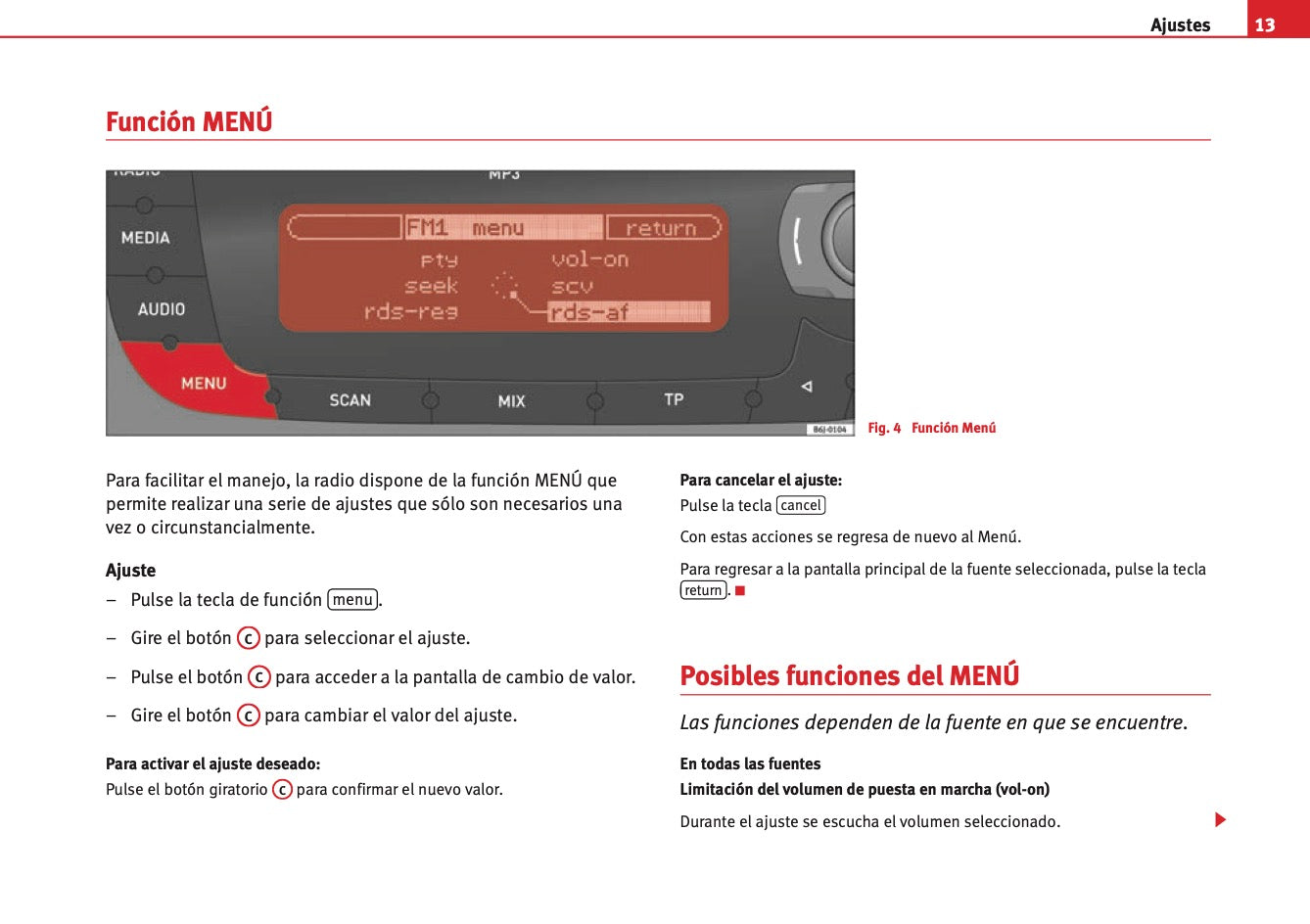 Seat Radio Car Stereo MP3  Manual de Instrucciones 2004 - 2009