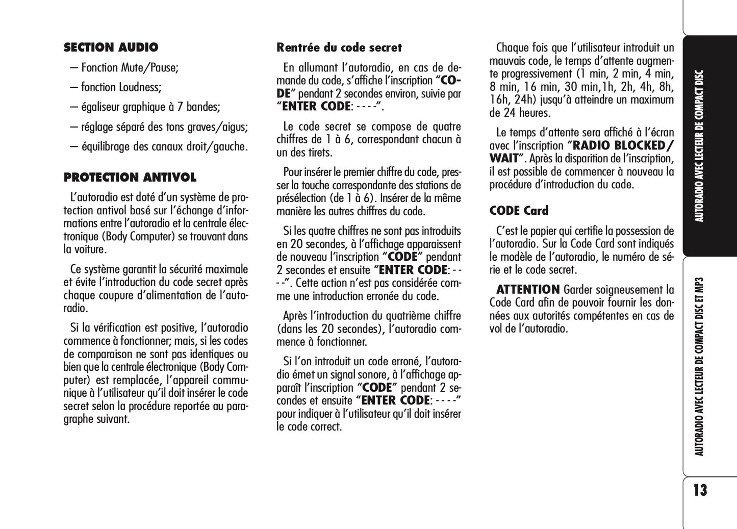 Alfa Romeo Brera Autoradio Guide d'utilisation 2006 - 2011