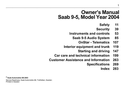 2001-2005 Saab 9-5 Manuel du propriétaire | Anglais