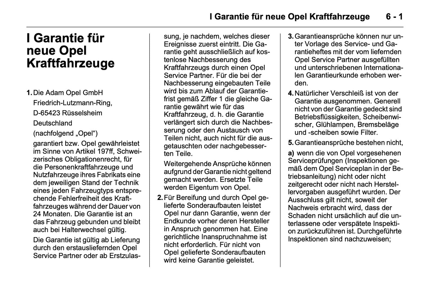 Opel Service- und Garantieheft