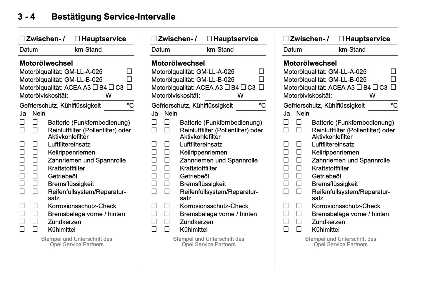 Opel Service- und Garantieheft