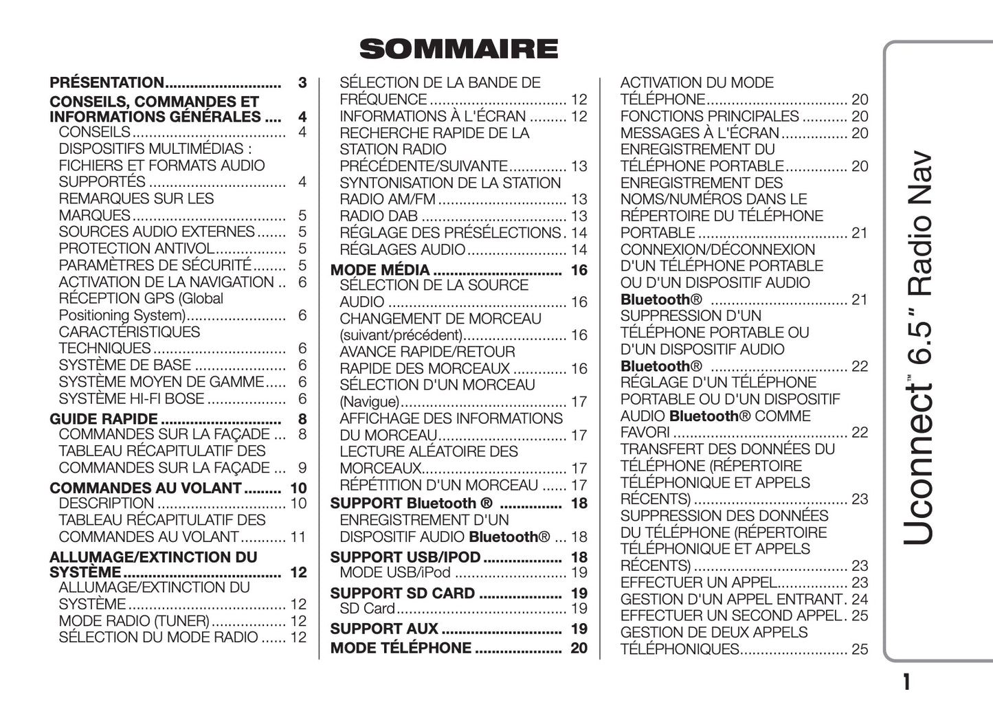 Alfa Romeo Giulietta Uconnect Radio Nav 6.5 Guide d'utilisation 2014 - 2016