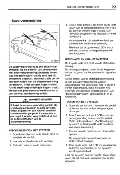 2000-2003 Toyota Avensis Bedienungsanleitung | Niederländisch
