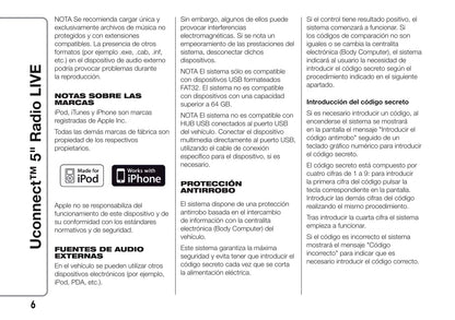 Alfa Romeo Mito Uconnect 5 Radio Live Instrucciones 2016 - 2020
