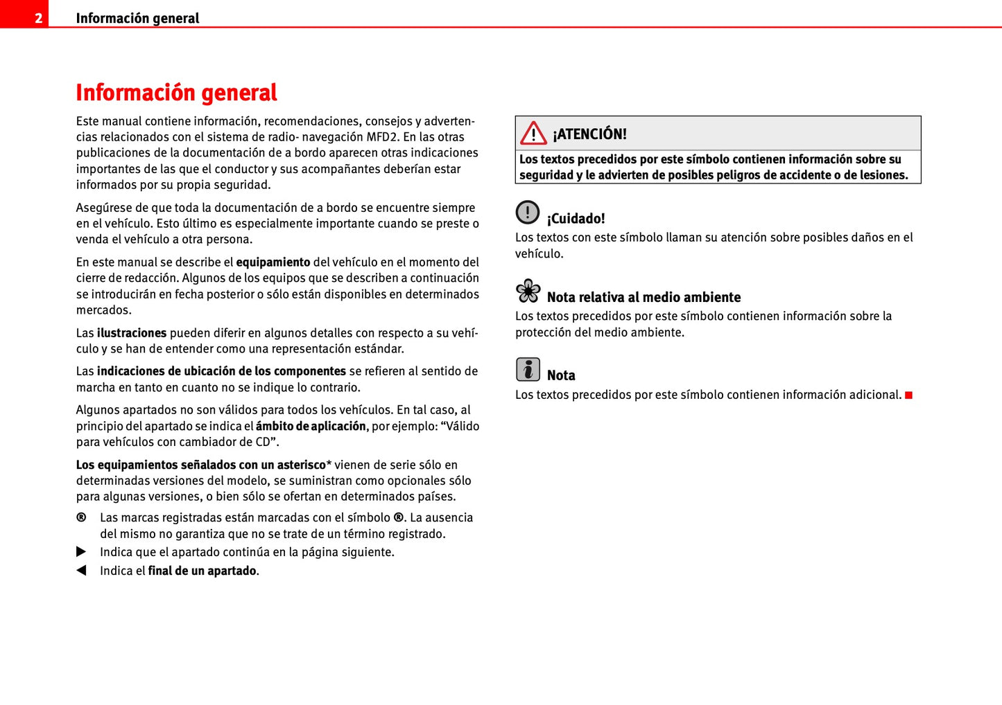 Seat Radio-Navegación MFD2 Manual de Instrucciones 2000 - 2010