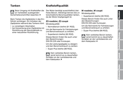 1997-1998 BMW Z3/Z3 M Roadster/Z3 M Coupé Owner's Manual | German