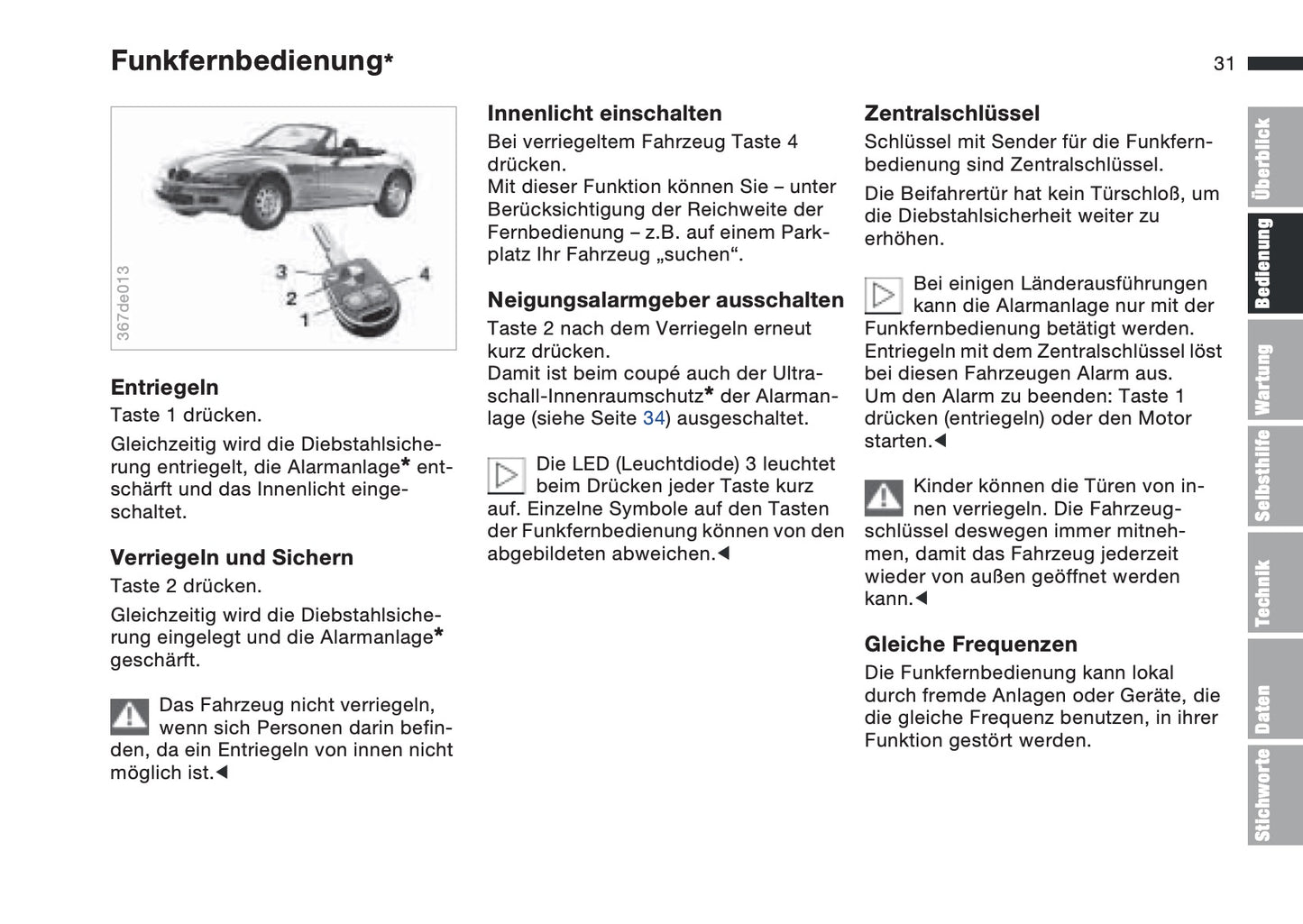 1997-1998 BMW Z3/Z3 M Roadster/Z3 M Coupé Owner's Manual | German