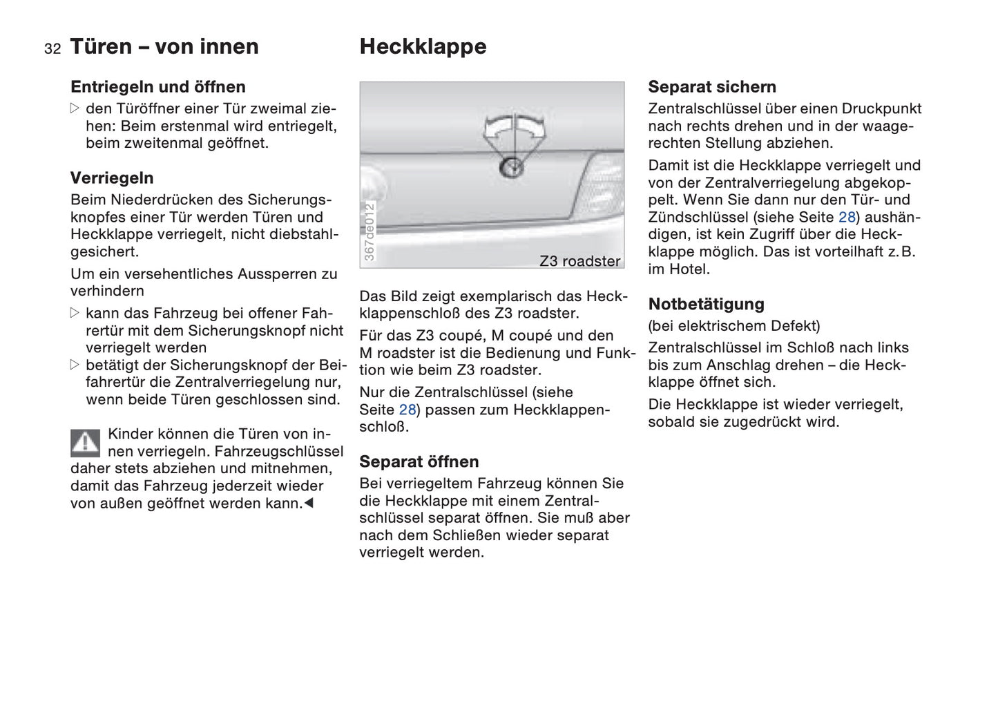 1997-1998 BMW Z3/Z3 M Roadster/Z3 M Coupé Owner's Manual | German