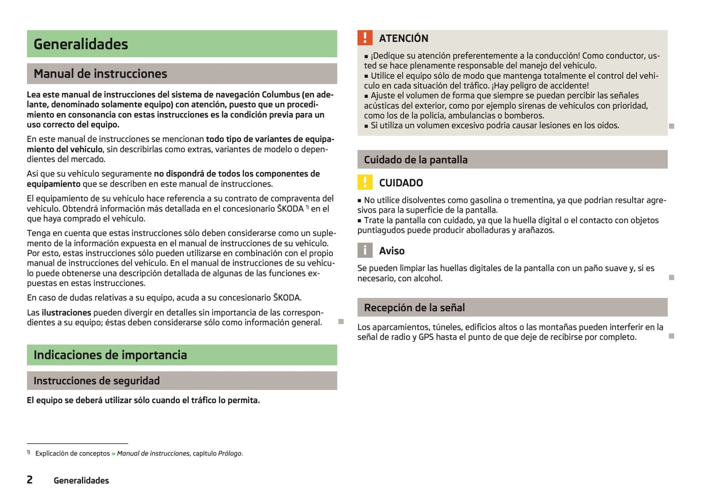 Skoda Navigation Columbus Manual de Instrucciones 2013 -2015