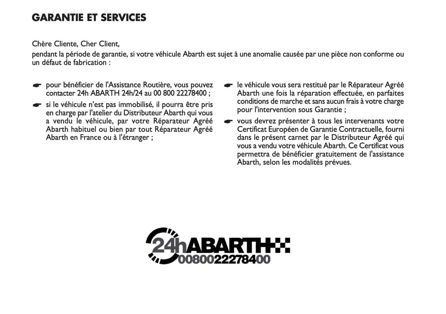 Abarth Garantie et Services 2016 - 2019
