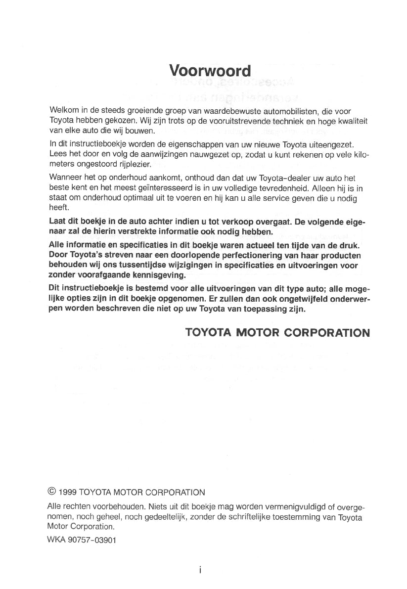 1999-2000 Toyota Yaris Bedienungsanleitung | Niederländisch