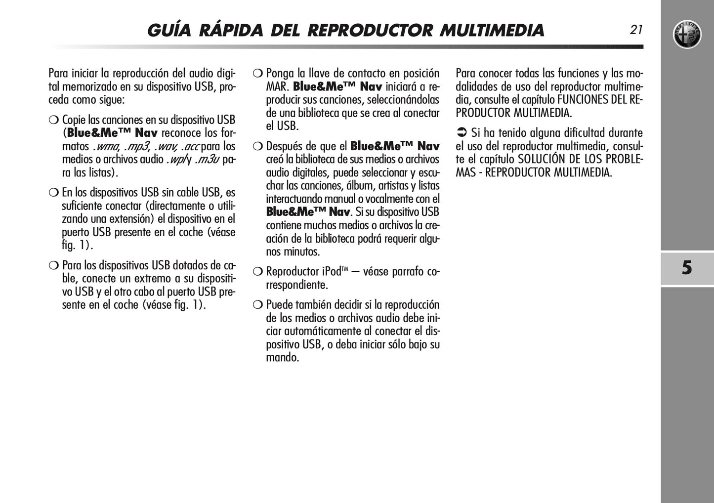 Alfa Romeo Mito Blue&Me Nav Instrucciones 2008 - 2014
