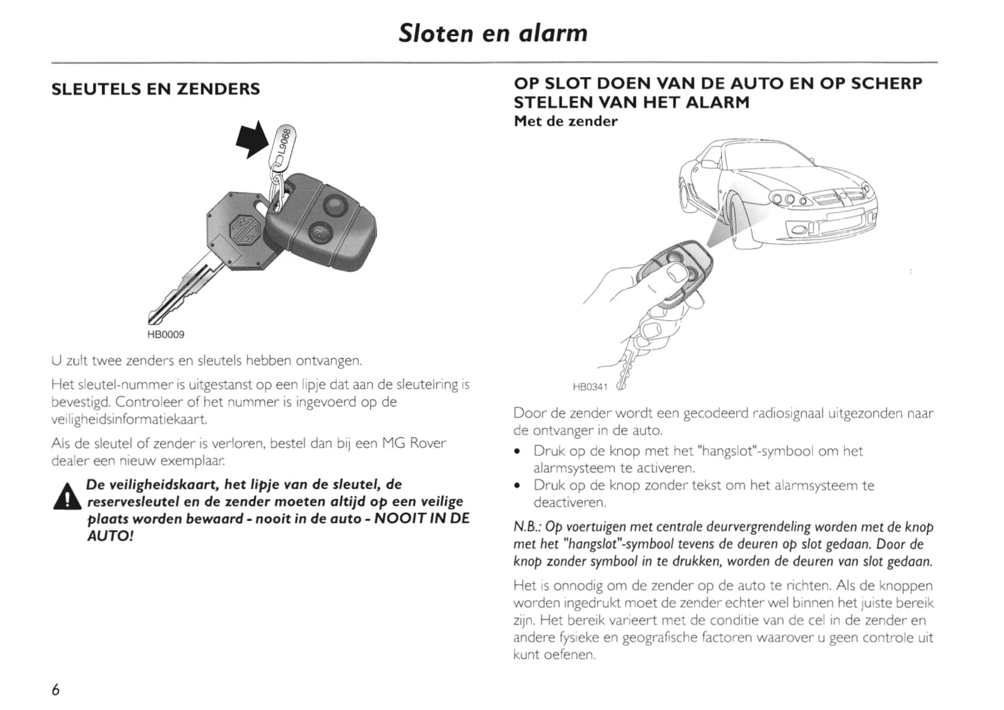 2002-2005 MG TF Owner's Manual | Dutch