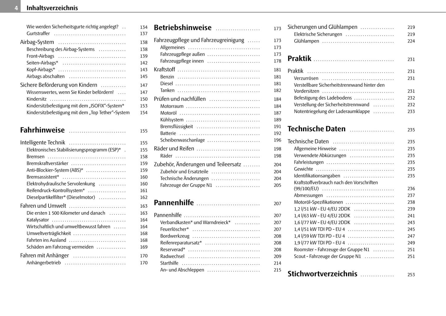 2009-2010 Skoda Roomster Owner's Manual | German
