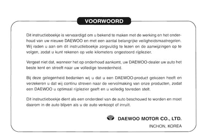2001-2005 Daewoo Matiz Manuel du propriétaire | Néerlandais