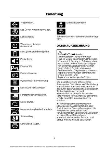 2019-2020 Ford Tourneo Courier / Transit Courier Bedienungsanleitung | Deutsch