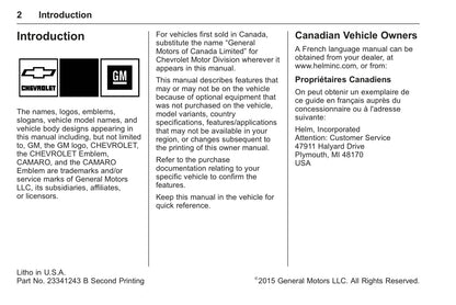 2016 Chevrolet Camaro Bedienungsanleitung | Englisch