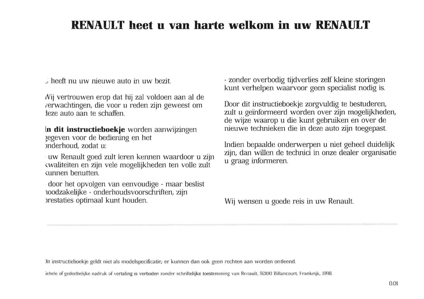 1998-1999 Renault Trafic Bedienungsanleitung | Niederländisch