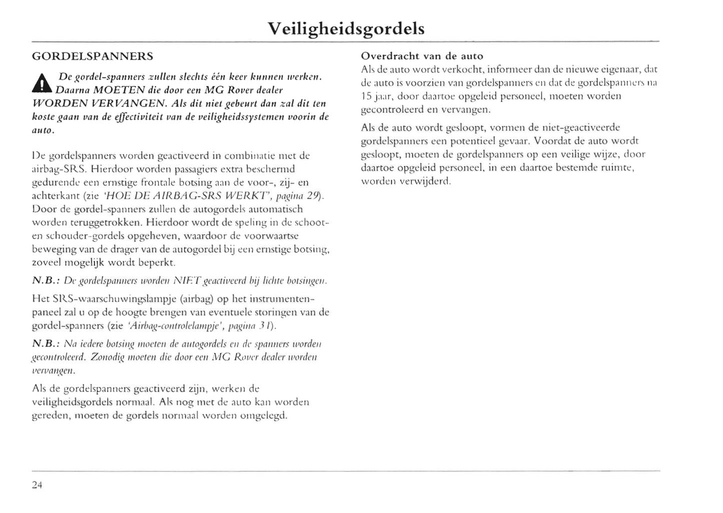 2001-2004 MG ZT Owner's Manual | Dutch