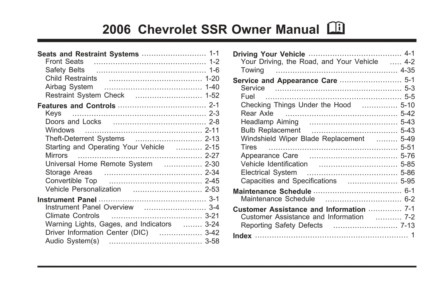 2006 Chevrolet SSR Gebruikershandleiding | Engels