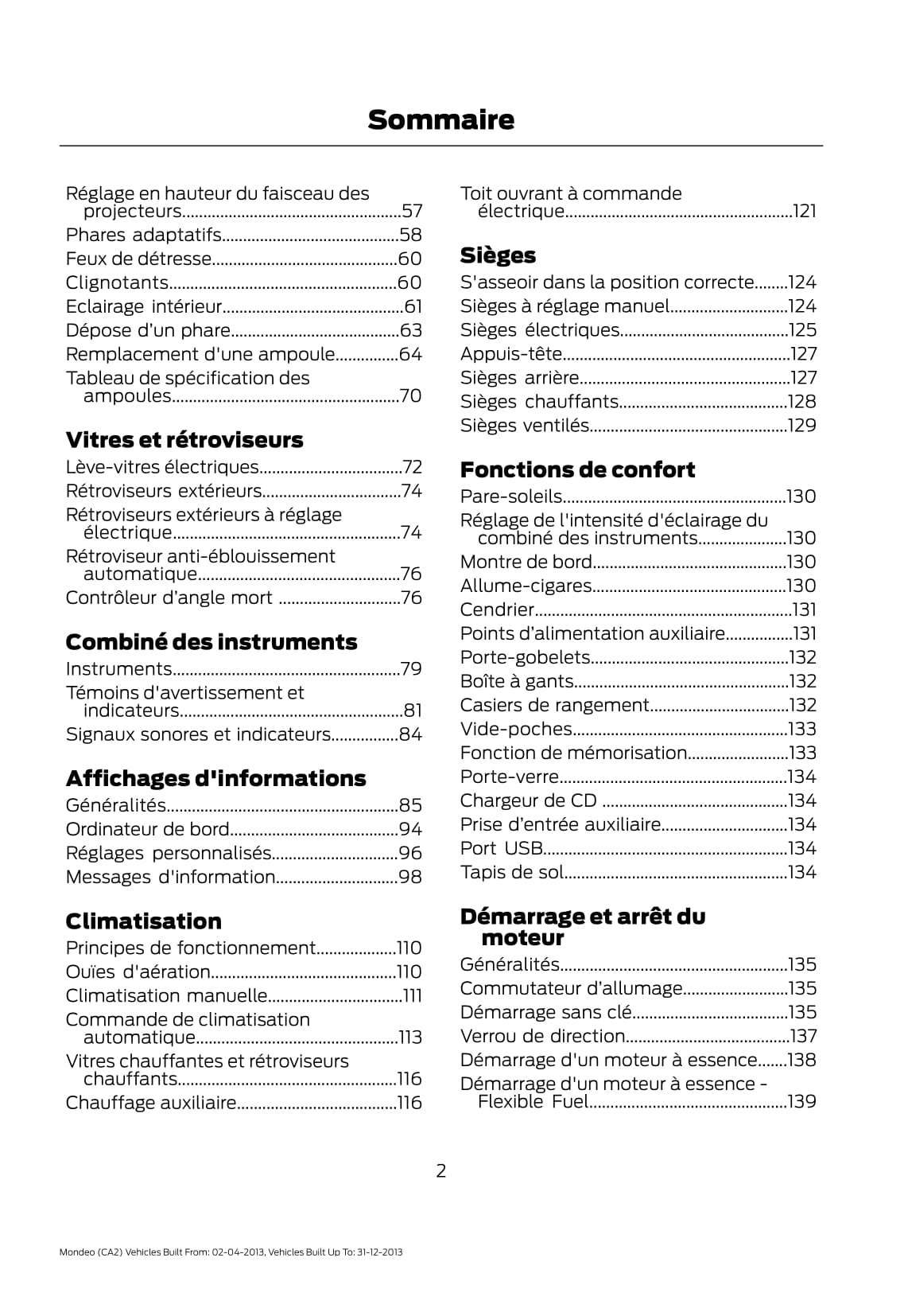 2013 Ford Mondeo Owner's Manual | French