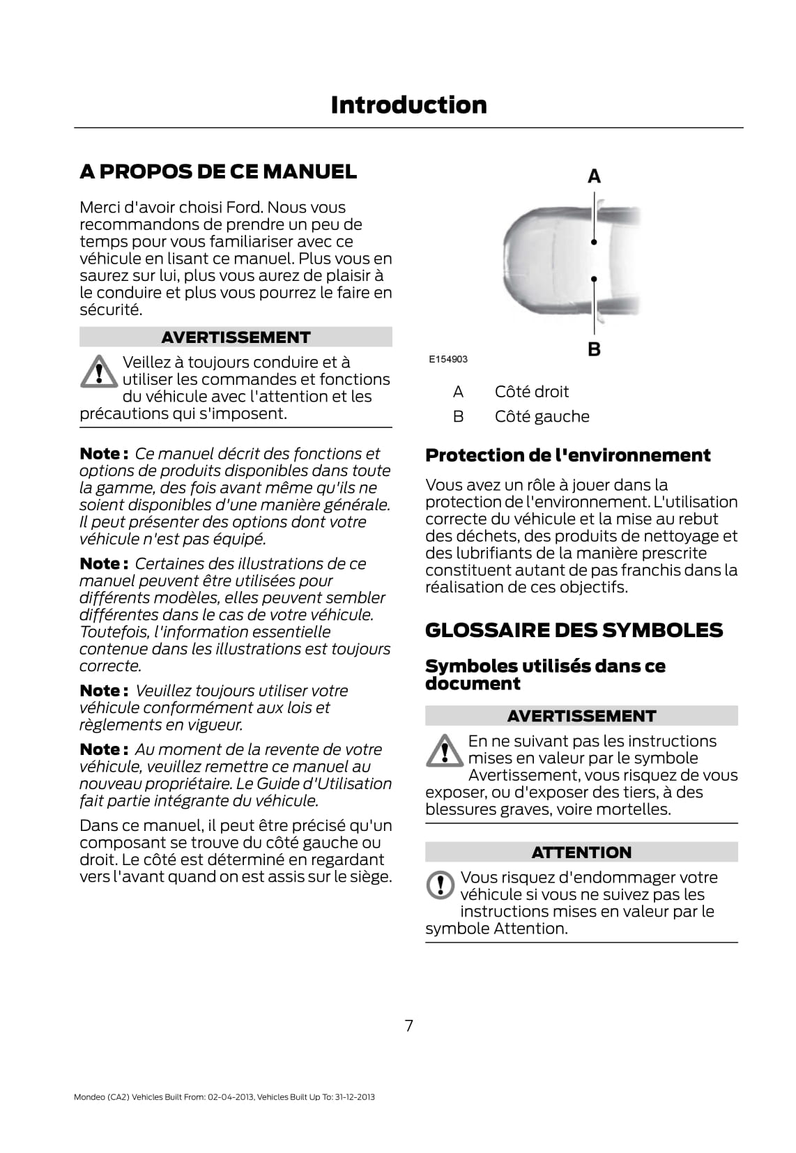 2013 Ford Mondeo Owner's Manual | French