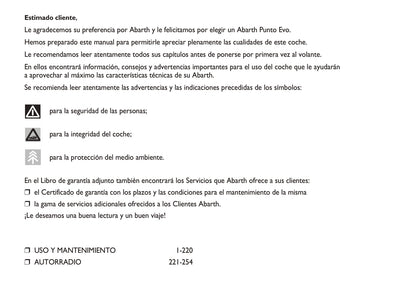 2009-2012 Abarth Punto Evo Bedienungsanleitung | Spanisch