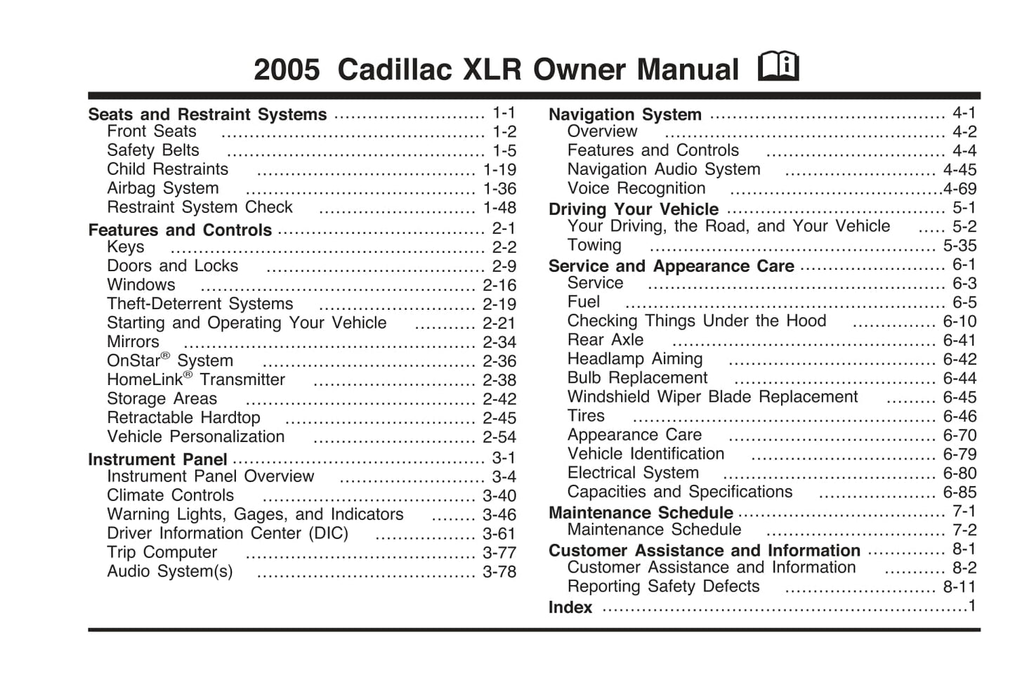 2005 Cadillac XLR Bedienungsanleitung | Englisch