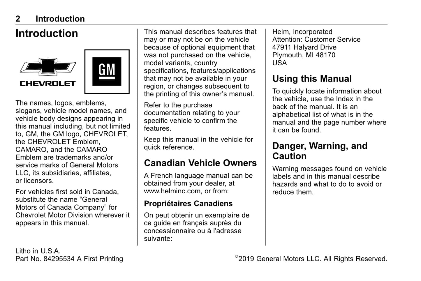 2020 Chevrolet Camaro Owner's Manual | English