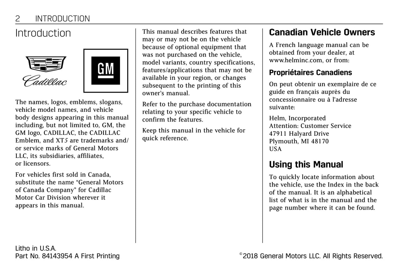 2019 Cadillac XT5 Owner's Manual | English