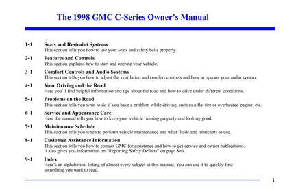 1998 GMC C-Series Manuel du propriétaire | Anglais