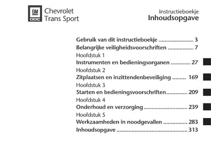 1997-2005 Chevrolet Trans Sport Gebruikershandleiding | Nederlands
