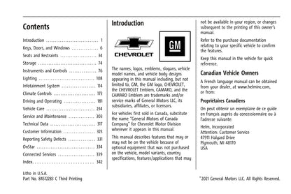 2021 Chevrolet Camaro Bedienungsanleitung | Englisch