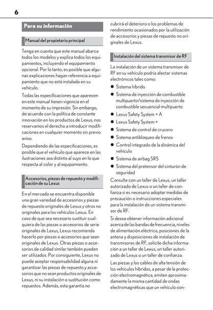 2018-2019 Lexus LS 500h Owner's Manual | Spanish