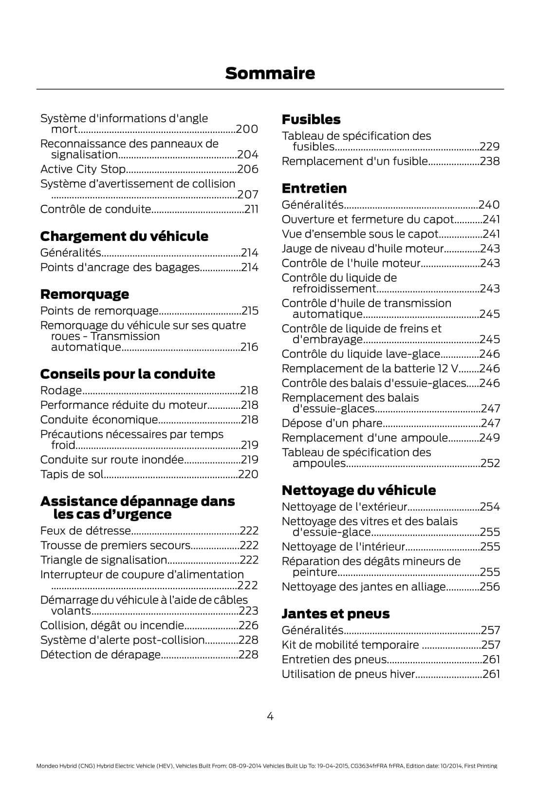 2014-2015 Ford Mondeo / Mondeo Hybrid Owner's Manual | French