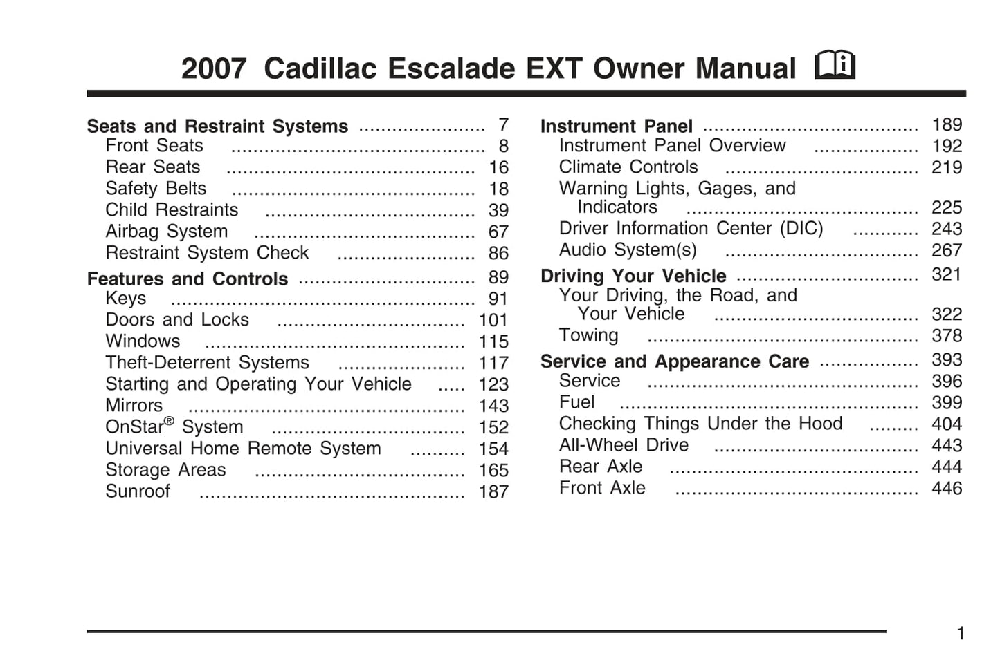 2007 Cadillac Escalade Manuel du propriétaire | Anglais