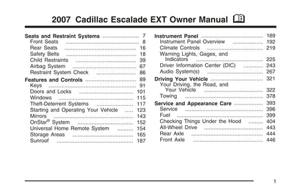 2007 Cadillac Escalade Manuel du propriétaire | Anglais