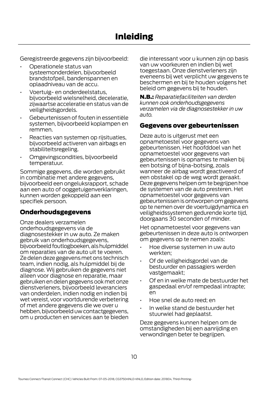 2018-2020 Ford Tourneo Connect / Transit Connect Bedienungsanleitung | Niederländisch