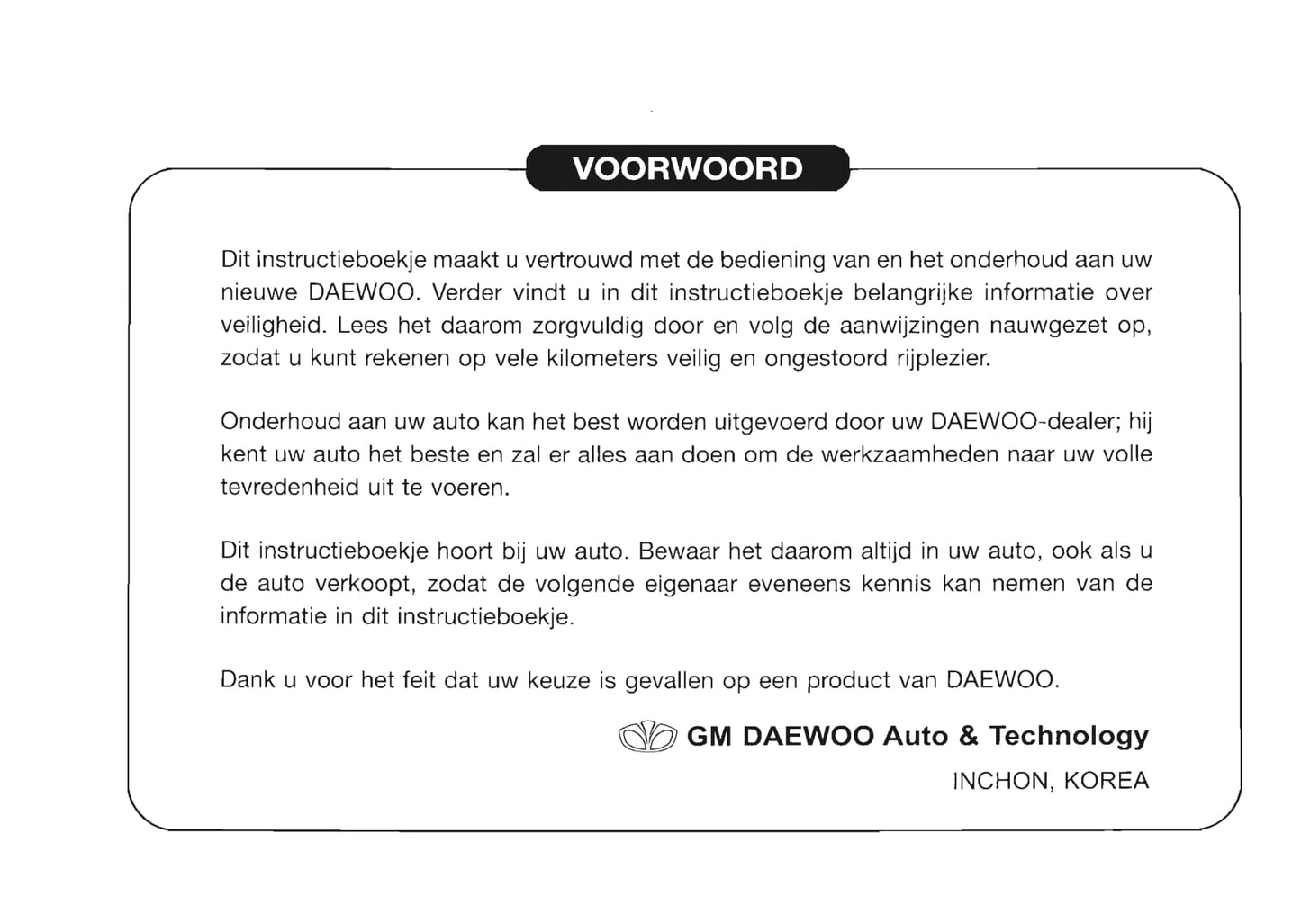 1999-2003 Daewoo Nubira Manuel du propriétaire | Néerlandais