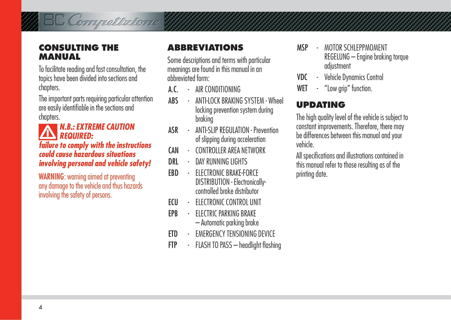 2008 Alfa Romeo 8C Owner's Manual | English