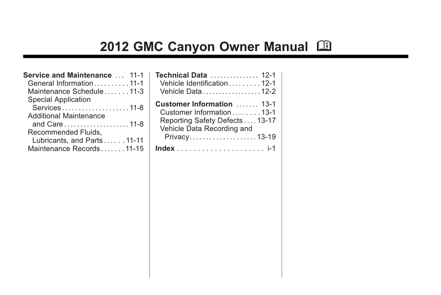 2012 GMC Canyon Manuel du propriétaire | Anglais